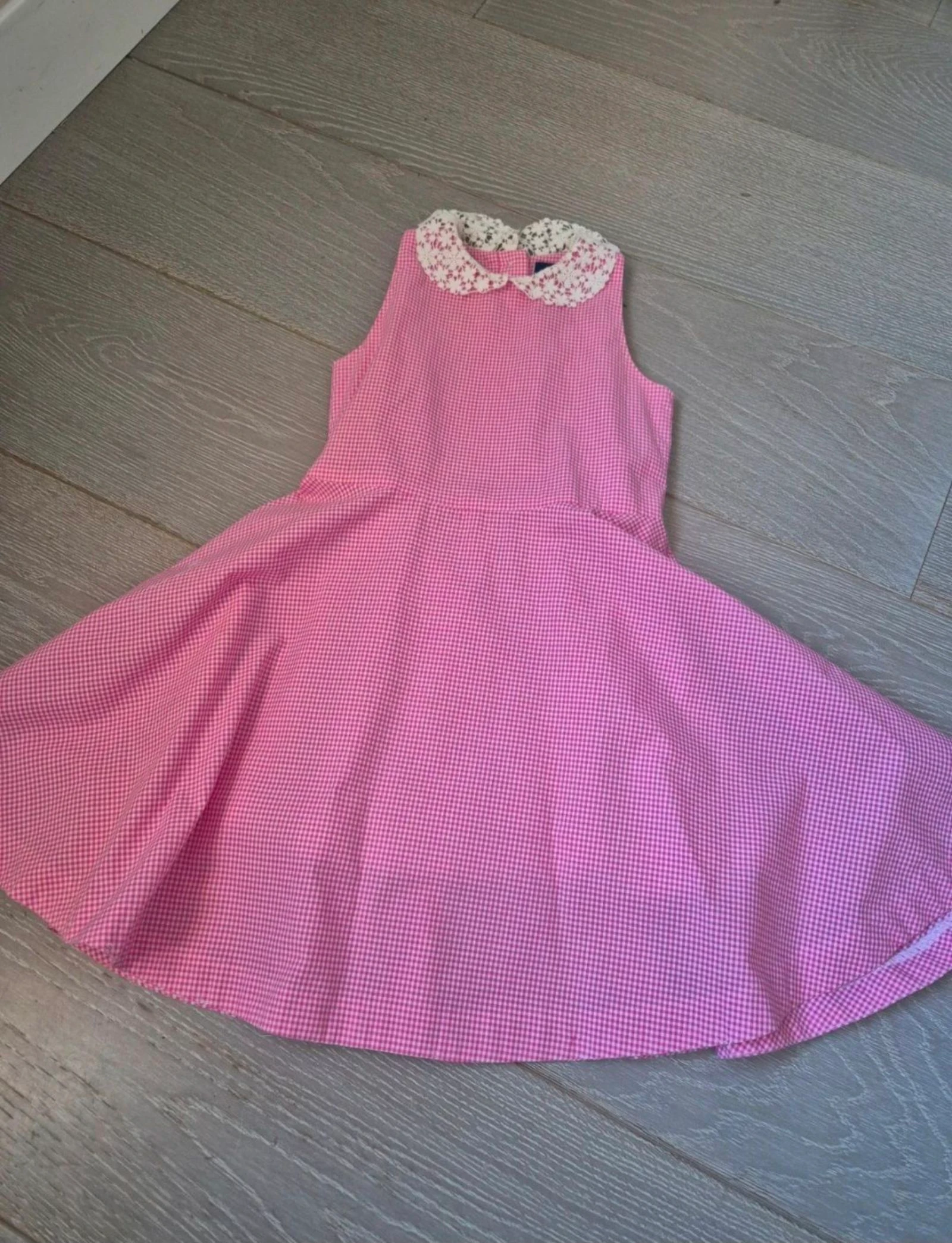 Vestido cuadritos Vichy rosa con cuello de encaje. Polo Ralph Lauren. Talla 6 años. Eventos. Invitadas
